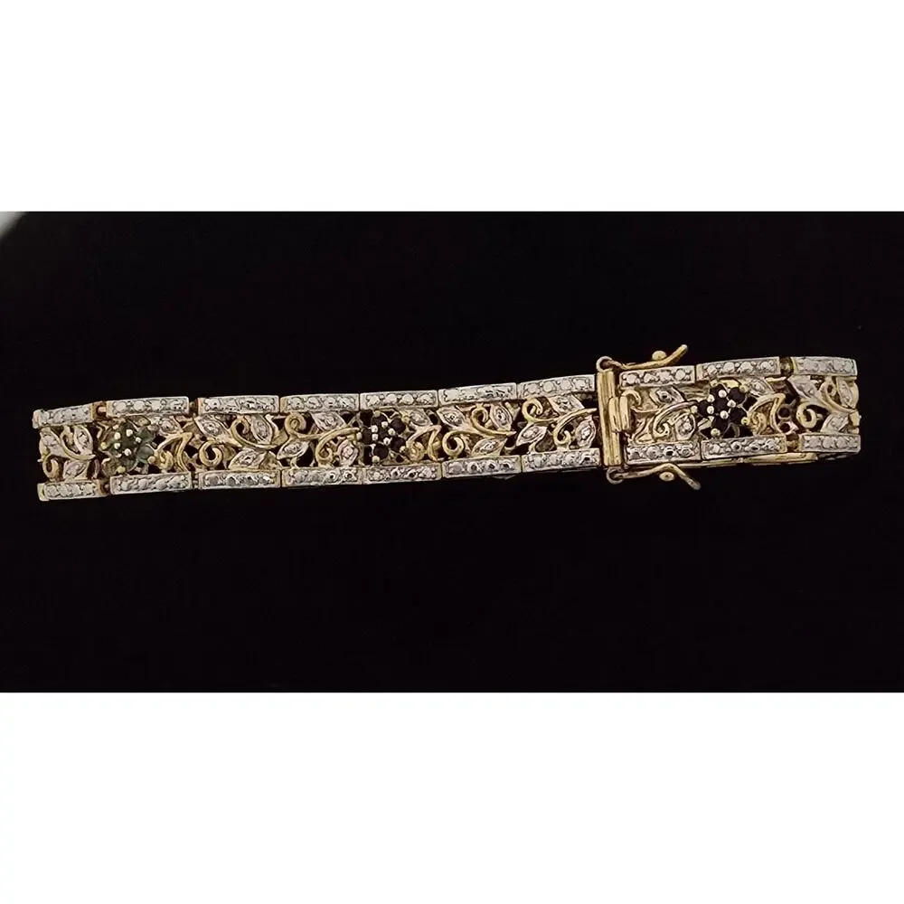 Ross Simons 925 Sterling Silver Gold Vermeil Ruby Emerald Sapphire Bracelet 7.5